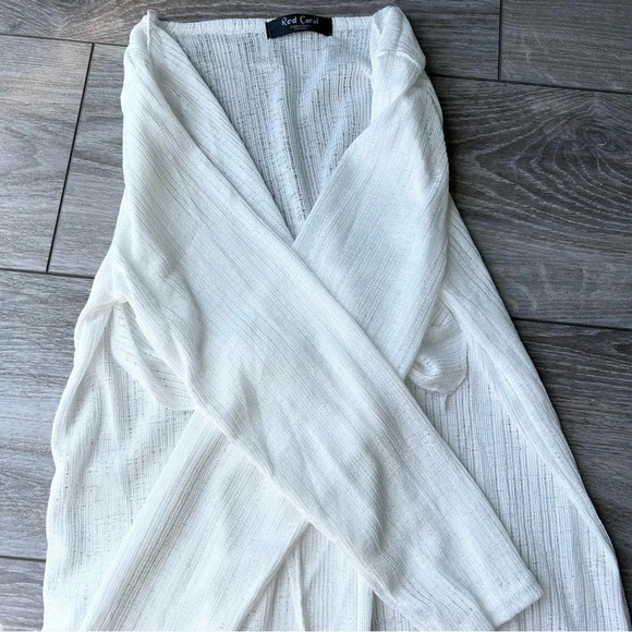 Red Coral White Lightweight  Knit Cardigan - Picture 6 of 16